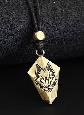 Temu亚马逊热卖款复古项链可抽拉蜡绳金属狼头字母吊坠项链饰品男