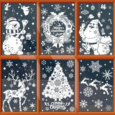 Cartoon Elk Snowman Santa Claus Window Stickers Christmas Wr