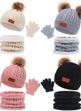 3Pcs Winter Baby Hat Scarf Gloves Set Solid Color Toddler Bo