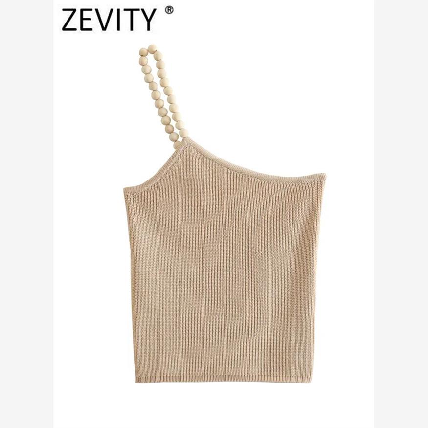 Zevity Women Sexy Single Shoulder Asymmetrical Knitting Slin
