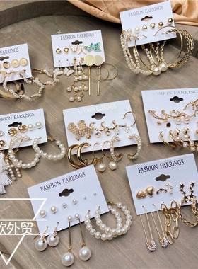 Cross border pearl rhinestone earring tassel pendant流行饰品