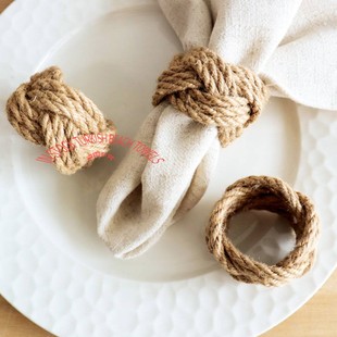 Natural Linen Napkin Rings for Wedding婚礼亚麻草编西餐巾扣