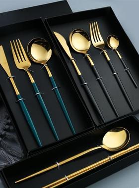 stainless steel knife and fork spoon fourpcs set golden stea