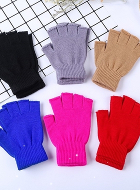 1Pair Unisex Black Half Finger Fingerless Gloves for Women a