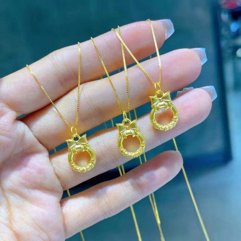 黄铜项坠祥云平安扣蝴蝶结吊坠自然女士项链婚庆中国风动