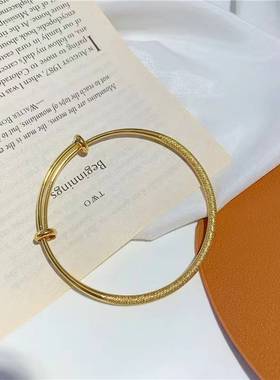 越南沙金满天星细纹圆肚手镯细圈女款推拉手镯花纹手环首饰