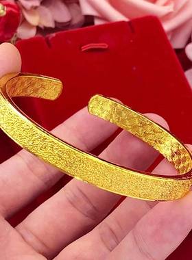 越南沙金开口古法磨砂满天星手镯黄铜镀金手环婚庆加厚磨砂手镯女