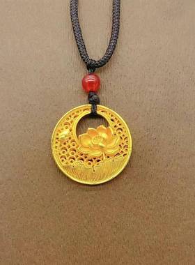 周家同款越南沙金镂空莲花项链女国潮圆盘普陀山荷花吊坠