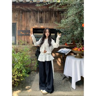 胖mm长袖 女装 镂空带腰带显瘦上衣 连帽收腰遮肚衬衣2025夏大码 法式