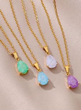 Zircon Teardrop Necklaces For Women Gold Plated Stainless
