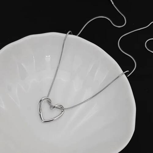 Heart Pendant Necklace Silver Color Clavicle Snake Chain