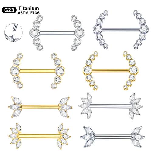 1PC PVD Titanium Nipple Piercing Bar For Women 14G Bezel