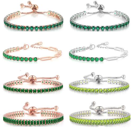 Adjustable Green Cubic Zirconia Tennis Bracelets Chain on