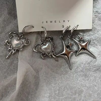 Simple Silver Color Star Earrings for Women Girls Opal