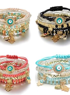 6Pcs/set Bohemian Evil Eye Bracelet Set For Women Fatima