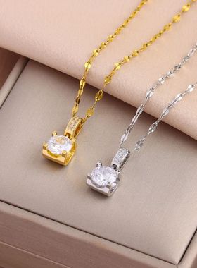New Trendy 316L Stainless Steel Square Zircon Pendant