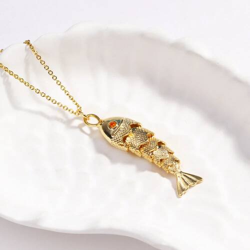 Sparkling Cubic Zirconia Fish Pendant Stainless Steel