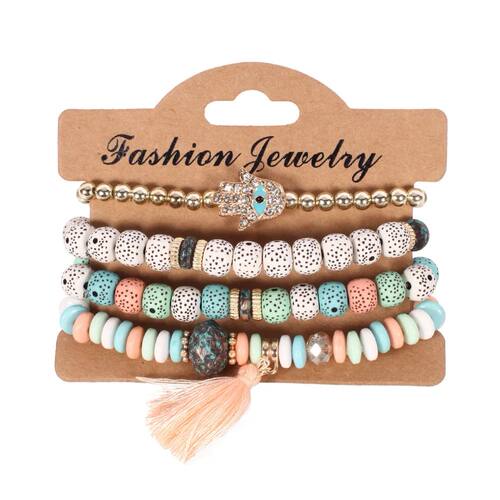 Boho Evil Eye Tassel Bracelet Set For Women Stone Beads