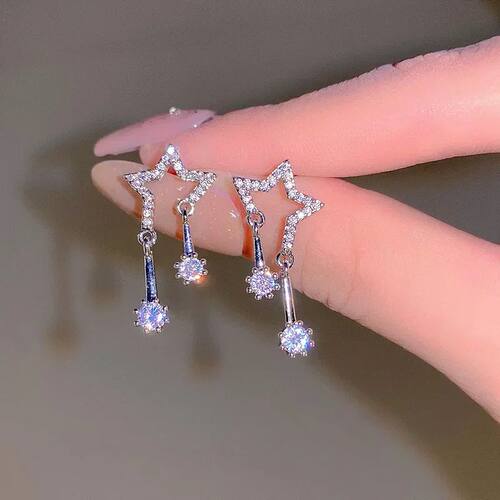 Silver Fashion Personality Shiny Zircon Star Earrings Women