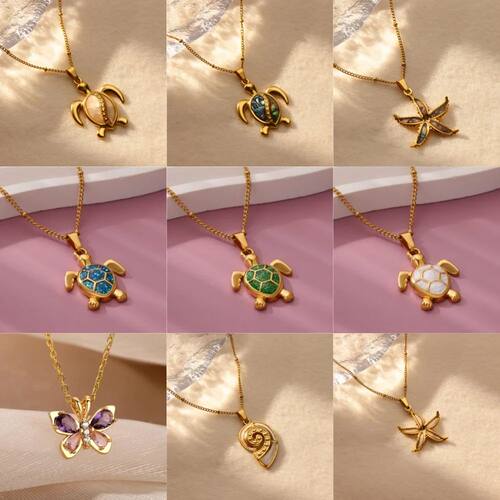 Drop Oil Turtle Pendant Stainless Steel Necklaces for Women