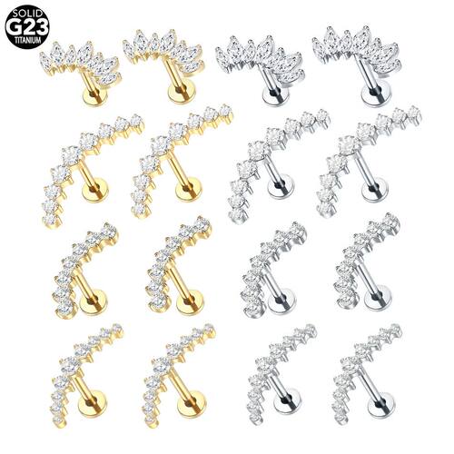 1/5PCS Titanium Zircon Labret Lip Ring Internally Thread