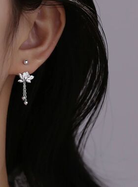 Sterling Silver Vintage Lotus Earrings for Women Cute Sweet