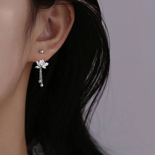 Sterling Silver Vintage Lotus Earrings for Women Cute Sweet