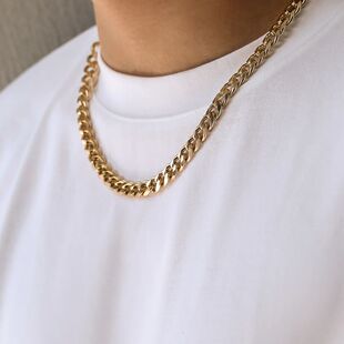 Simple Cuban Chain Necklace for Men Gold Color/Black Metal