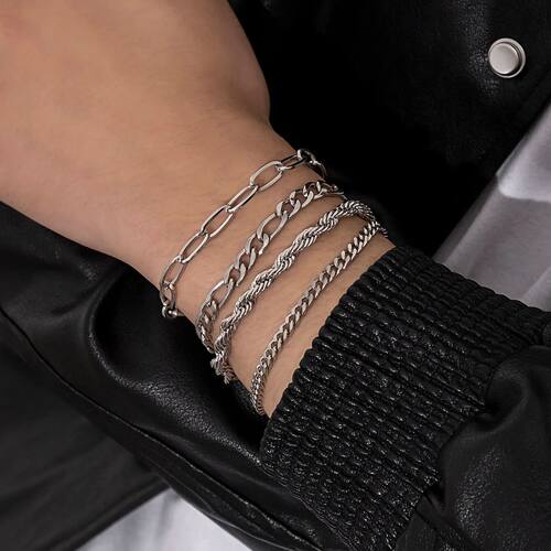 4Pcs/Set Silver Color Twisted NK Chain Bracelets for Men