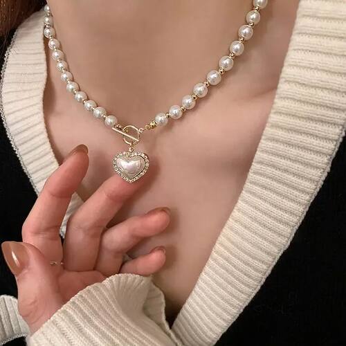 Heart Imitation Pearl White Mermaid T-buckle Pendant