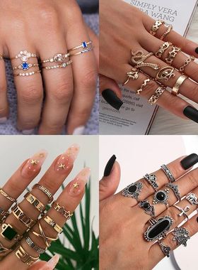 Vintage Knuckle Ring Sets For Women Boho Crystal Stone