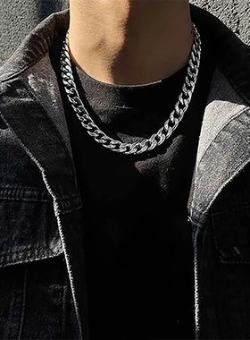 Stainless Steel Silver Color Curb Cuban Chain Necklace For