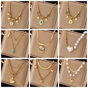 NewStainless Steel Pearl Heart Butterfly Green Stone Pendant