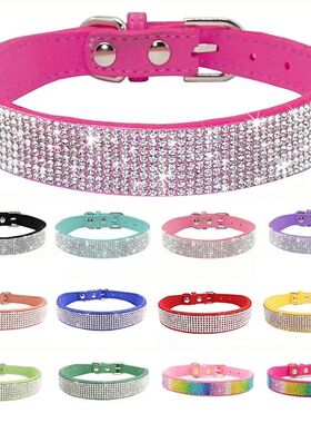 Suede Fiber Crystal Dog Collar Comfortable Glitter Rhineston