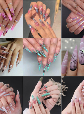 24Pcs Artifical False Nails with Glue Fake Nail Tips with He