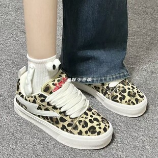 新款豹纹色闪电设计感面包鞋女ins小众复古增高鞋百搭厚底滑板鞋