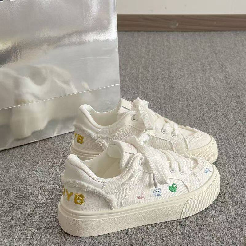 多巴胺厚底帆布鞋女款2026新款春季超火小白鞋ins潮百搭休闲板鞋