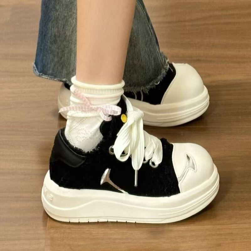 新款smile逆戟鲸黑白色大头鞋女ins复古厚底滑板鞋运动小众休闲鞋