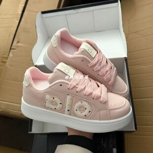 新款韩版樱花粉学生党滑板鞋女ins增高复古休闲鞋厚底百搭面包鞋