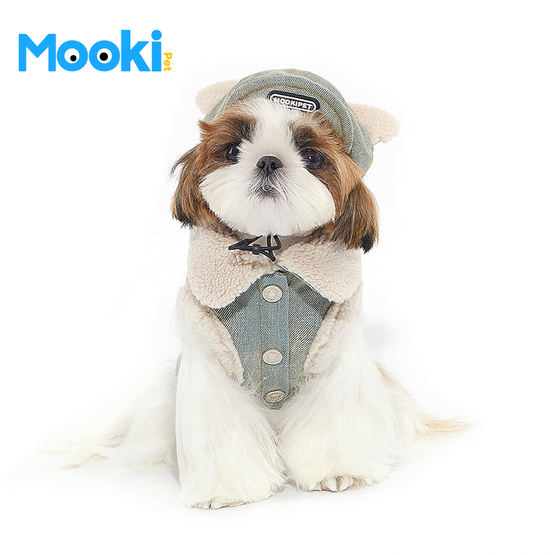 狗狗冬季加厚无袖牛仔马甲可牵引