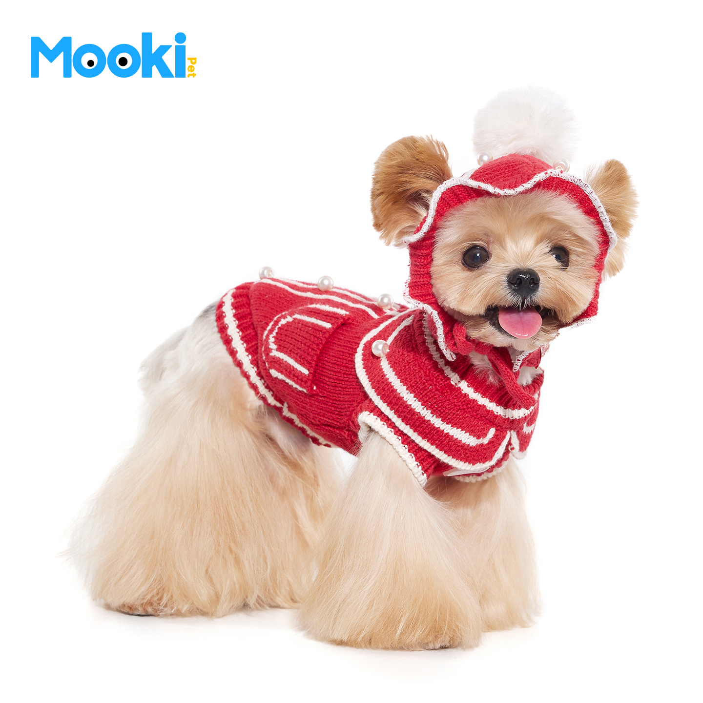 mookipet狗狗红色帽子2025小型犬马尔济斯西施宠物小香风毛线帽