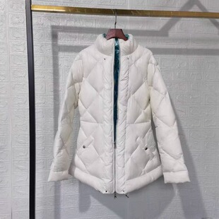 中长款羽绒服加厚白鸭绒小个子女冬季双面穿修身立领保暖白色外套