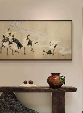 《瑞鹤》新中式古意禅意群鹤云水挂画客厅玄关背景墙横版装饰画
