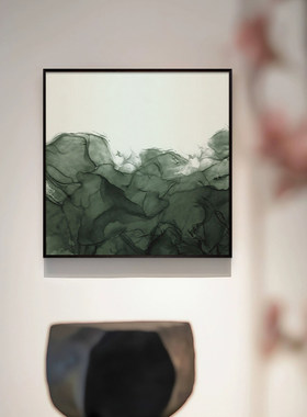《流岚》新中式抽象山水装饰画墨绿色挂画客厅玄关走廊背景墙画