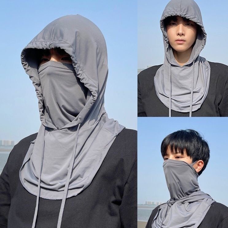 春夏帽子护颈遮阳护脸头巾头套防晒围巾口罩骑行冰丝清爽一体帽子