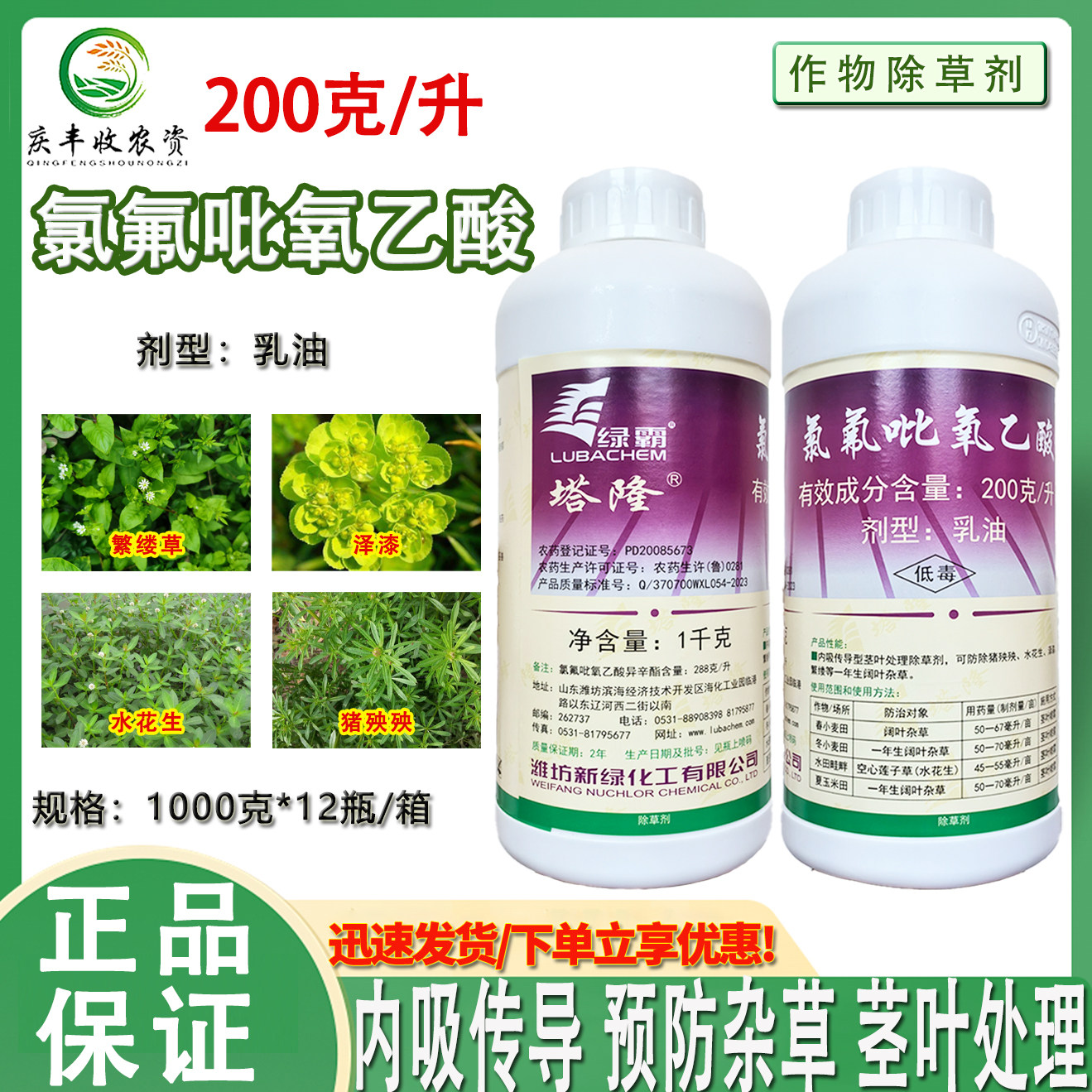 绿霸塔隆氯氟吡氧乙酸猪殃殃空心草水花生马齿苋阔叶草除草剂农药