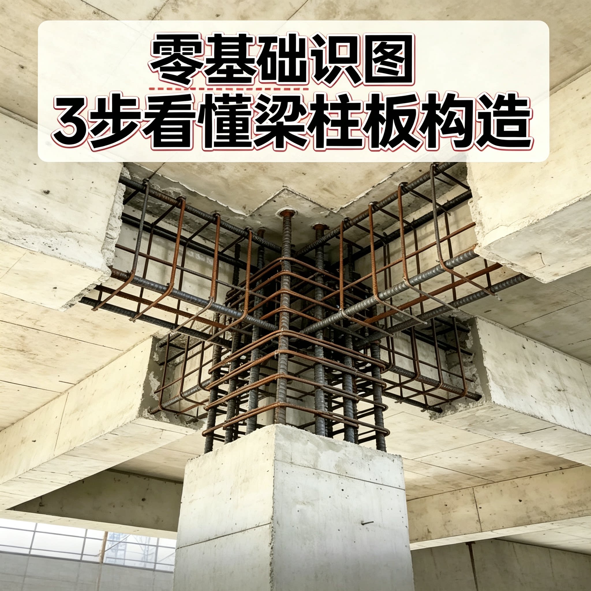 建筑施工零基础识图教程三步看懂梁柱板钢筋结构土建现场识图入门
