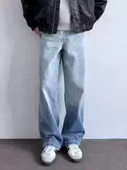 CGG Vintage Washed Straight-Leg Jeans for Men Streetwear Casual Loose Fit Denim Pants