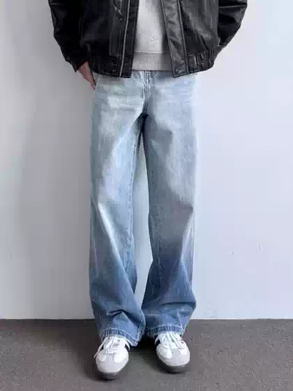 CGG Vintage Washed Straight-Leg Jeans for Men Streetwear Casual Loose Fit Denim Pants