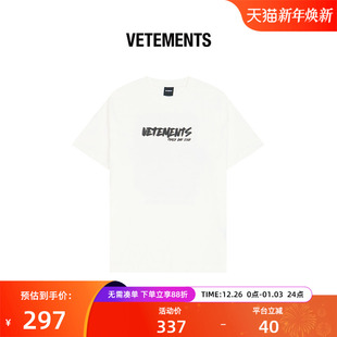VETEMENTS男女新款 T恤64352023 重砰230g纯棉休闲泼墨LOGO设计短袖